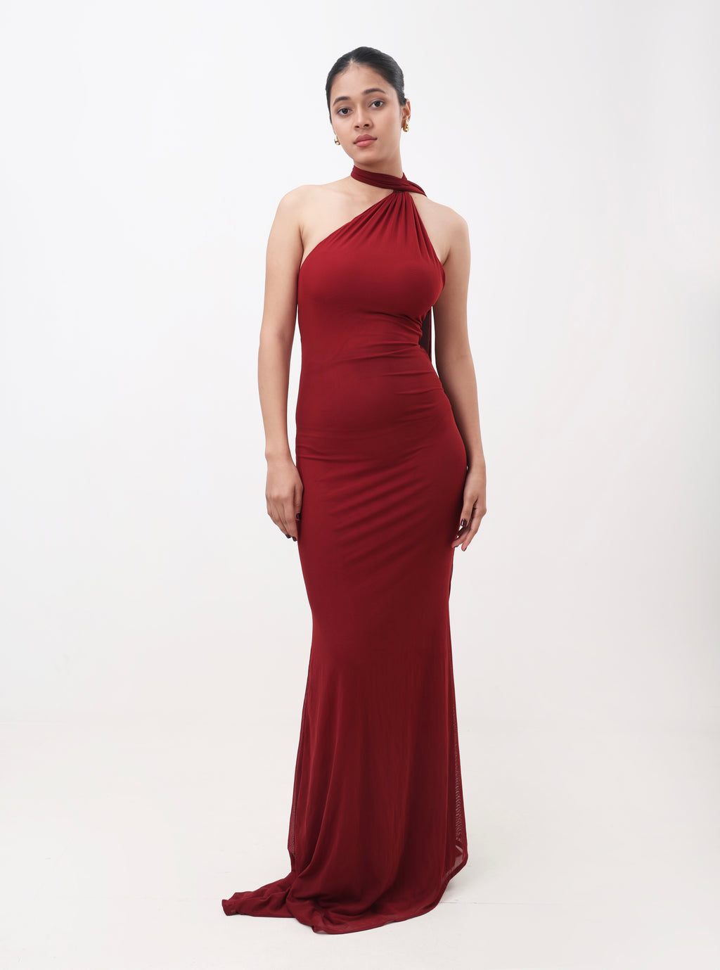 Crimson Backless Draped Gown