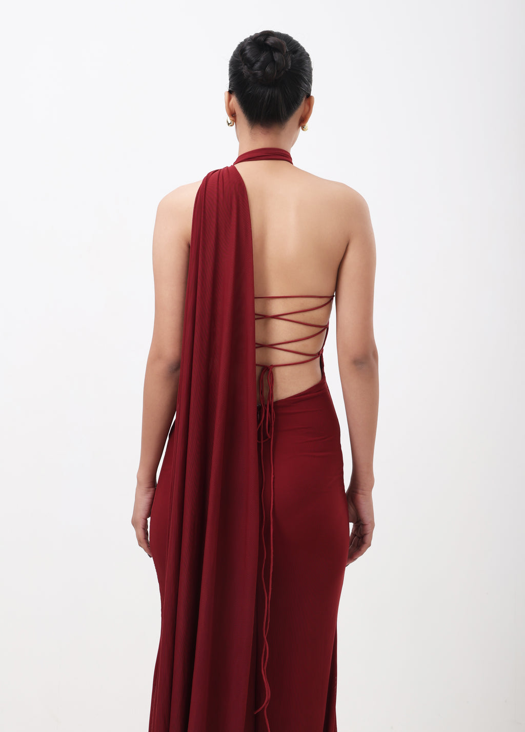 Crimson Backless Draped Gown