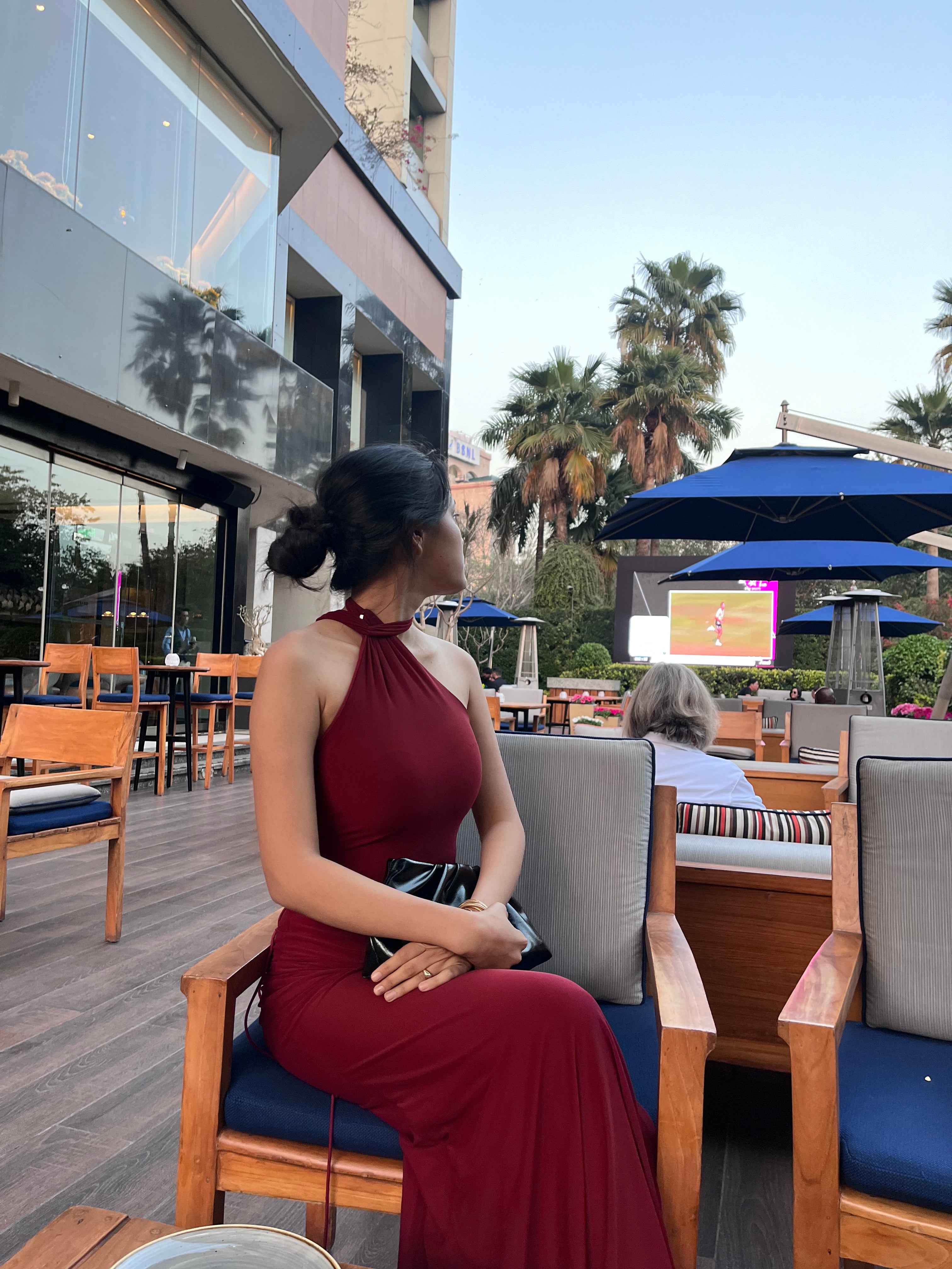 Crimson Backless Draped Gown