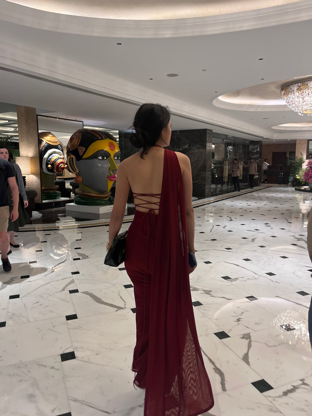 Crimson Backless Draped Gown